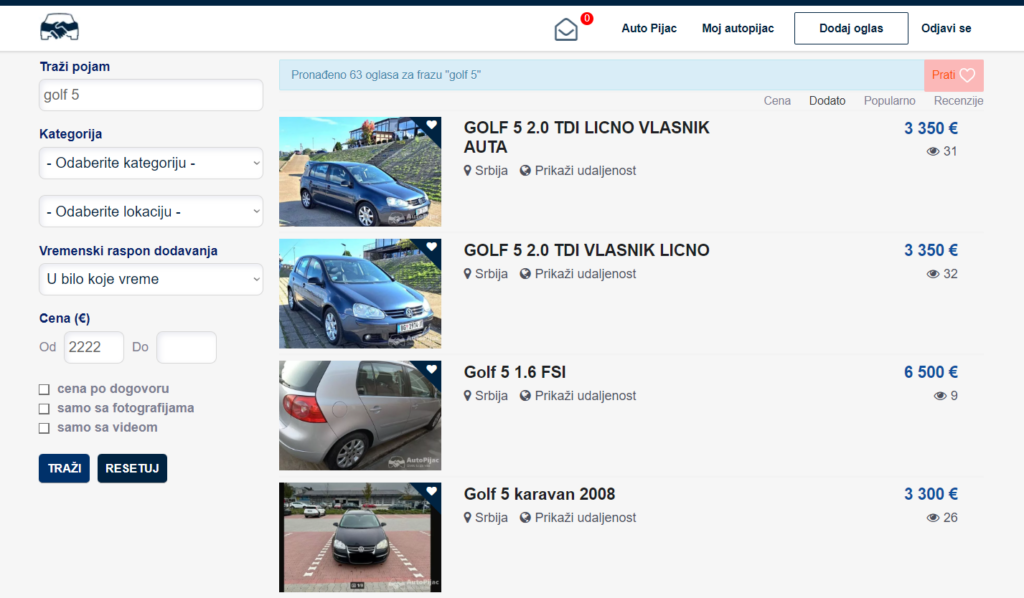 Golf 5 vozila na autopijac.rs Golf 5 vozila na autopijac.rs